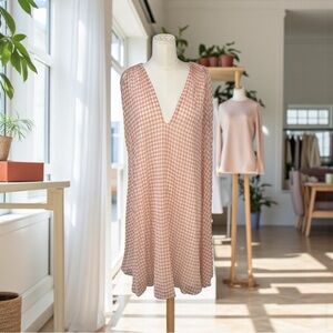 MAX STUDIO - Peach Gingham V-Neck Flowy Sleeveless Dress